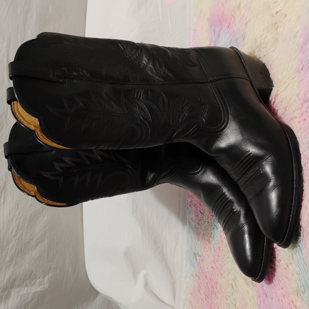 (X-102) SALE! Ariat Mens Western Black Leather Cowboy Boots Sz.7.5 M/8.5 W
